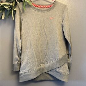 Nike Gray Dri-FIT girls Long Sleeve Top with Pink Swoosh